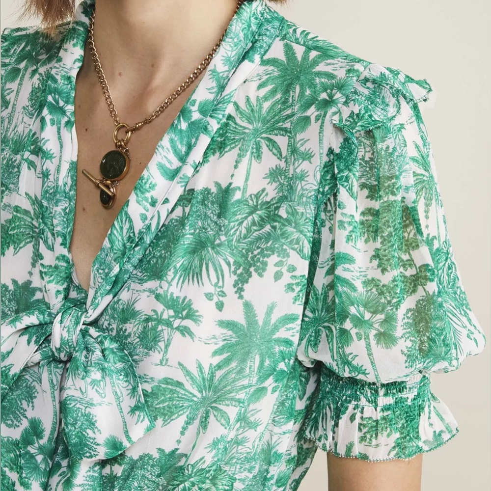 Vineyard Vines S Marthas Vineyard Tropical Toile Tie-Neck Midi Dress Green/White - Picture 10 of 16